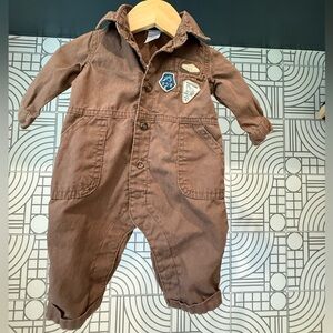 3 month Brown Long-Sleeve Cotton Jumpsuit with Patch Details